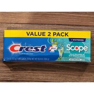 2 Pack Crest Plus Scope & Whitening Toothpaste 2 X 5.4 Oz Tubes In Box Fresh